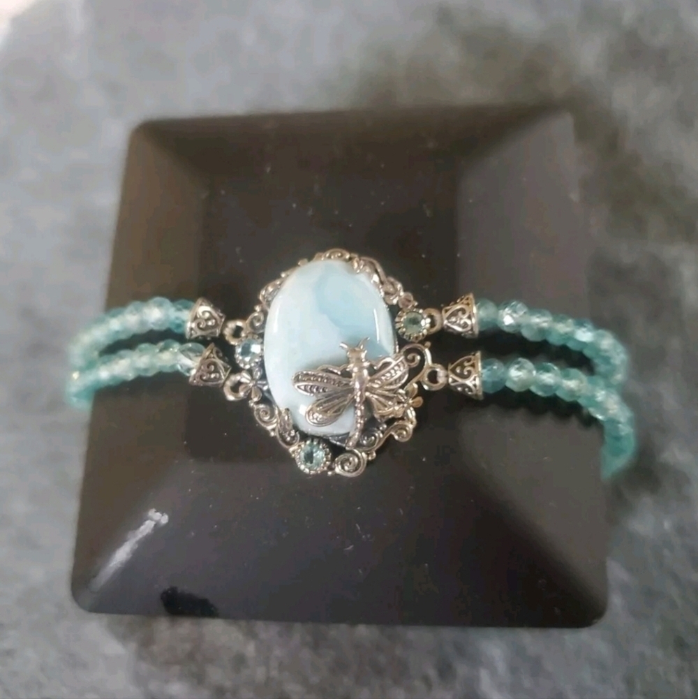 Larimar Paraiba Apatite Dragonfly Sterling Silver Bracelet - Picture 4 of 8